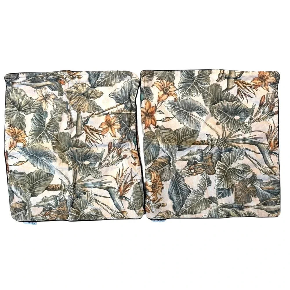 Pottery Barn Athenea Tropical Botanical Floral Pillow Sham Set Of 2  Linen Blend